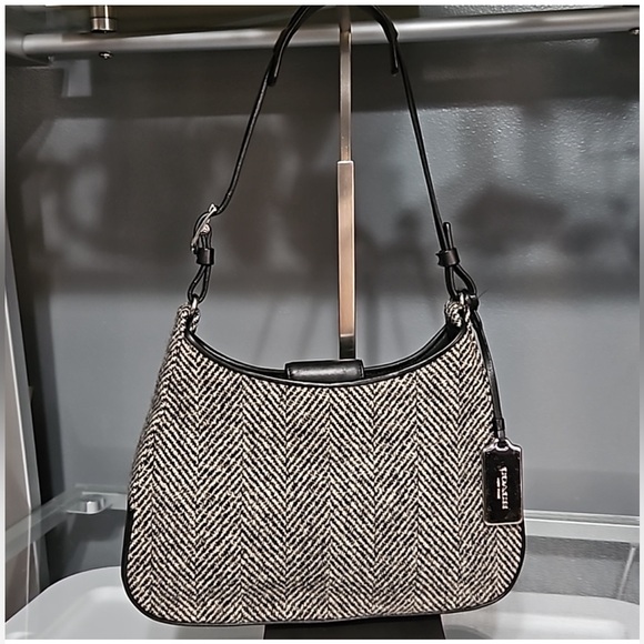 Coach Handbags - Coach Tweed Girlie Boucle Hobo Shoulder Bag Gray Herringbone Wool Y2K coquette